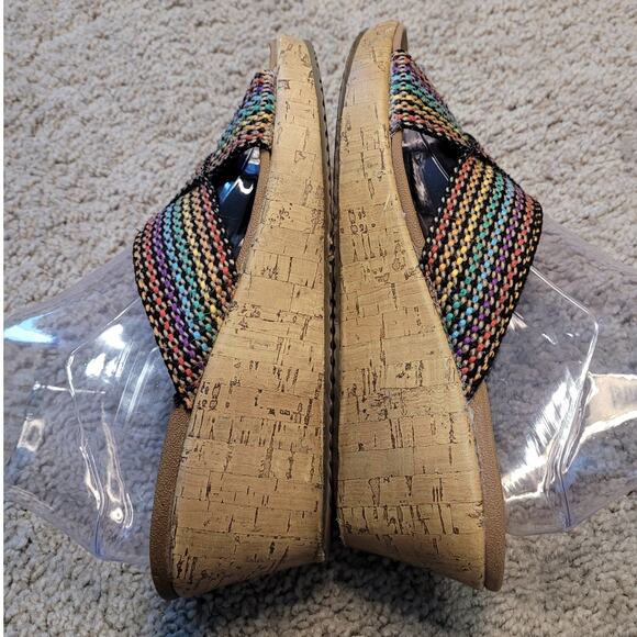 Skechers Wedge Sandals Colorful Woven Cork Heel Y2K Retro Summer Sz 8.5  GUC - Picture 5 of 9